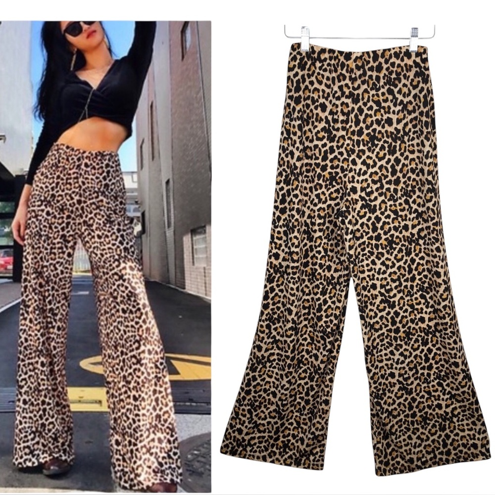 ZARA Leopard Soft Pull-On Elastic Waist Wide Leg Palazzo Trouser Pants